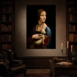 Leonardo da Vinci Lady with an Ermine Famous Art Prints Canvas Print showcased in an elegant minimalist interior