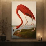 AJohn James Audubon merican Flamingo Famous Art Prints Canvas Print displayed in a contemporary gallery-inspired room