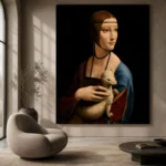 Leonardo da Vinci Lady with an Ermine Famous Art Prints Canvas Print shown in a warm modern interior