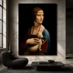 Leonardo da Vinci Lady with an Ermine Famous Art Prints Canvas Print showcased in an elegant minimalist interior