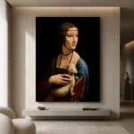 Leonardo da Vinci Lady with an Ermine Famous Art Prints Canvas Print showcased in an elegant minimalist interior