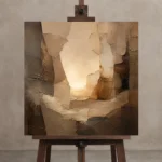 Luminous Neutral Abstract Wall Art Canvas Print displayed on a studio easel