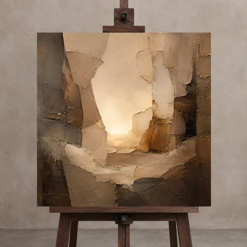 Luminous Neutral Abstract Wall Art Canvas Print shown in Studio Easel