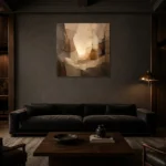 Luminous Neutral Abstract Wall Art Canvas Print shown in a warm modern interior