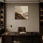 Earth Tone Textured Abstract Wall Art Canvas Print displayed in a contemporary gallery-inspired room