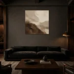 Earth Tone Textured Abstract Wall Art Canvas Print shown in a warm modern interior