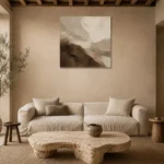 Earth Tone Textured Abstract Wall Art Canvas Print presented in a sophisticated home setting
