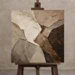 Fragmented Earth Textured Abstract Wall Art Canvas Print displayed on a studio easel
