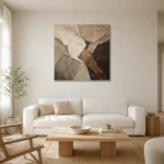Fragmented Earth Textured Abstract Wall Art Canvas Print styled in a refined neutral interior