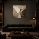 Fragmented Earth Textured Abstract Wall Art Canvas Print shown in a warm modern interior