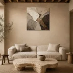 Fragmented Earth Textured Abstract Wall Art Canvas Print presented in a sophisticated home setting