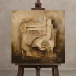 Geometric Relief Abstract Wall Art Canvas Print displayed on a studio easel