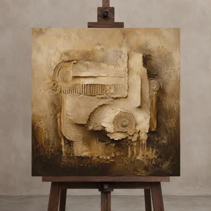 Geometric Relief Abstract Wall Art Canvas Print shown in Studio Easel