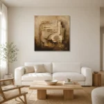 Geometric Relief Abstract Wall Art Canvas Print styled in a refined neutral interior