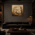 Geometric Relief Abstract Wall Art Canvas Print shown in a warm modern interior