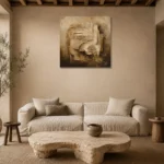 Geometric Relief Abstract Wall Art Canvas Print presented in a sophisticated home setting