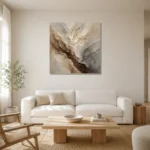 Stone Vein Textured Abstract Wall Art Canvas Print styled in a refined neutral interior
