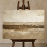Earth Horizon Textured Abstract Wall Art Canvas Print displayed on a studio easel