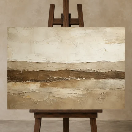 Earth Horizon Textured Abstract Wall Art Canvas Print shown in Studio Easel