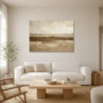 Earth Horizon Textured Abstract Wall Art Canvas Print styled in a refined neutral interior
