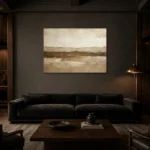 Earth Horizon Textured Abstract Wall Art Canvas Print shown in a warm modern interior