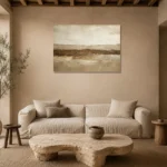 Earth Horizon Textured Abstract Wall Art Canvas Print presented in a sophisticated home setting