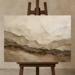 Weathered Horizon Textured Abstract Wall Art Canvas Print displayed on a studio easel
