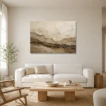 Weathered Horizon Textured Abstract Wall Art Canvas Print styled in a refined neutral interior