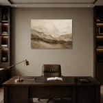 Weathered Horizon Textured Abstract Wall Art Canvas Print displayed in a contemporary gallery-inspired room
