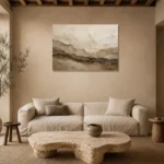 Weathered Horizon Textured Abstract Wall Art Canvas Print presented in a sophisticated home setting