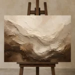 Flowing Earth Textured Abstract Wall Art Canvas Print displayed on a studio easel