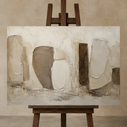 Stone Forms Textured Abstract Wall Art Canvas Print shown in Studio Easel