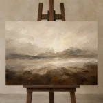 Mountain Horizon Textured Abstract Wall Art Canvas Print displayed on a studio easel