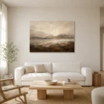 Mountain Horizon Textured Abstract Wall Art Canvas Print styled in a refined neutral interior