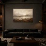 Mountain Horizon Textured Abstract Wall Art Canvas Print shown in a warm modern interior