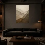 Layered Earth Textured Abstract Wall Art Canvas Print shown in a warm modern interior