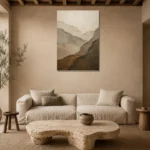 Layered Earth Textured Abstract Wall Art Canvas Print presented in a sophisticated home setting