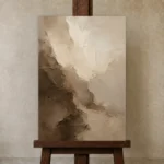 Ivory Rift Textured Abstract Wall Art Canvas Print displayed on a studio easel