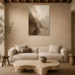 Ivory Rift Textured Abstract Wall Art Canvas Print presented in a sophisticated home setting