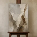 Vertical Stone Vein Textured Abstract Wall Art Canvas Print displayed on a studio easel