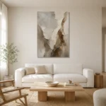 Vertical Stone Vein Textured Abstract Wall Art Canvas Print styled in a refined neutral interior
