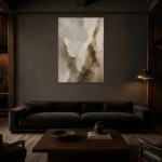 Vertical Stone Vein Textured Abstract Wall Art Canvas Print shown in a warm modern interior