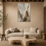 Vertical Stone Vein Textured Abstract Wall Art Canvas Print presented in a sophisticated home setting