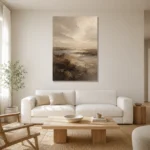Coastal Horizon Textured Abstract Wall Art Canvas Print styled in a refined neutral interior