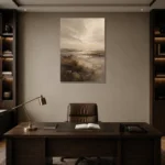 Coastal Horizon Textured Abstract Wall Art Canvas Print displayed in a contemporary gallery-inspired room