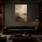 Coastal Horizon Textured Abstract Wall Art Canvas Print shown in a warm modern interior