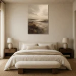 Coastal Horizon Textured Abstract Wall Art Canvas Print showcased in an elegant minimalist interior