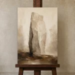 Stone Monolith Textured Abstract Wall Art Canvas Print displayed on a studio easel