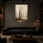 Stone Monolith Textured Abstract Wall Art Canvas Print shown in a warm modern interior