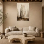 Stone Monolith Textured Abstract Wall Art Canvas Print presented in a sophisticated home setting